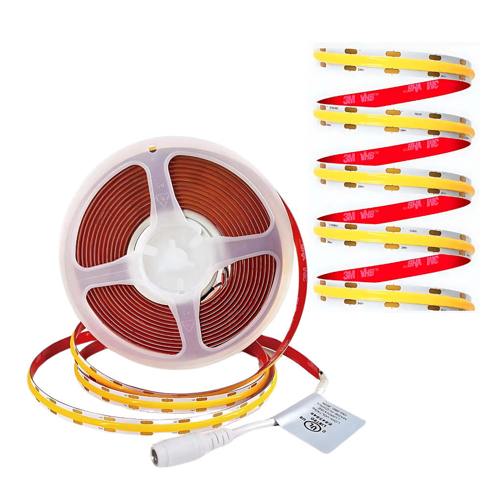 Outdoor Landscape Lighting LED 12V Low Voltage SLD24 Dotless Linear LED Dimmable, 5W/ft 16.4ft COB Strip Lights IP20 Low Voltage 10mm DC24V with Strong 3M VHB Adhesive Tape