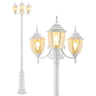 PLH02 Classic Black or White Aluminum 3-Head Post Light 92.5" Pole with Glass Panels 3 E26 Base Medium Base Socket 120V with for Garden, Exterior Lighting - White