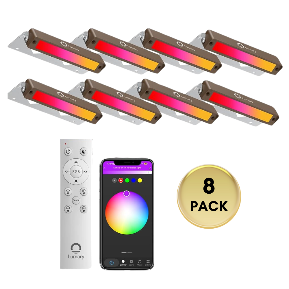 Outdoor Landscape Lighting LED 12V Low Voltage ELRA04 8 Pack 3W RGBCW Color Changing 2200K-6500K Waterproof LED Stairs, Fence, Hardscape Step Light Fixture