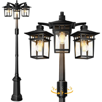 Outdoor Landscape Lighting LED 12V Low Voltage PLH04 360° Motion Sensor and Dusk-to-Dawn Classic Black Aluminum 3-Head Rectangular Post Light 87.5
