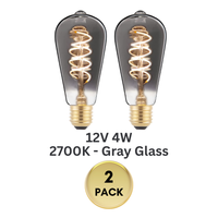 Outdoor Landscape Lighting LED 12V Low Voltage E26 4W 12V-36V 2700K AC/DC LED Spiral Filament Edison Bulbs Package Dimmable Energy Saving Low Voltage Light Bulb 2 Pack 4W Gray Glass 6000K