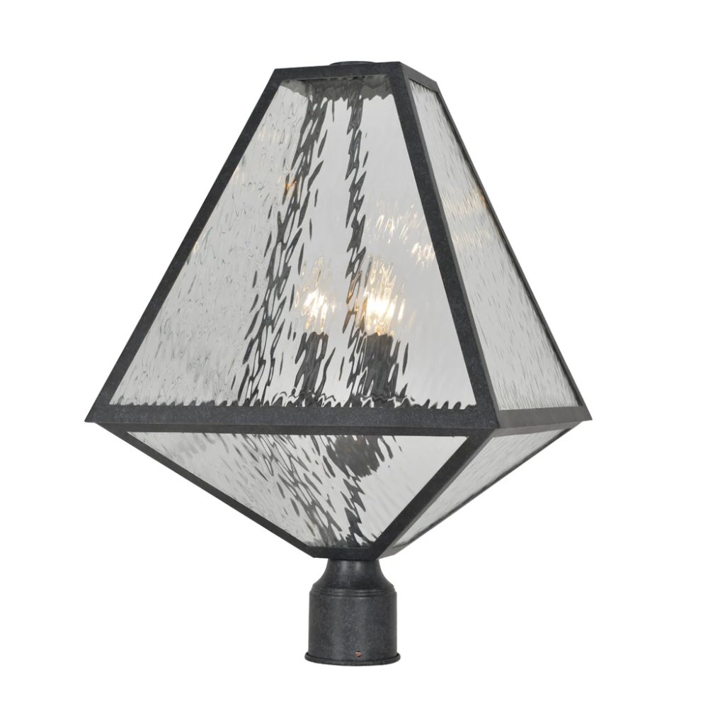 Outdoor Landscape Lighting LED 12V Low Voltage Brian Patrick Flynn Glacier 3 Light Outdoor Post Light 14"x21" Stainless Steel and Water Glass Charcoal Black Finish 120V 3 E12 Candelabra Base LED Bulb Sockets Casual Farmhouse Lantern for Patio, Garden, Exterior Posts
