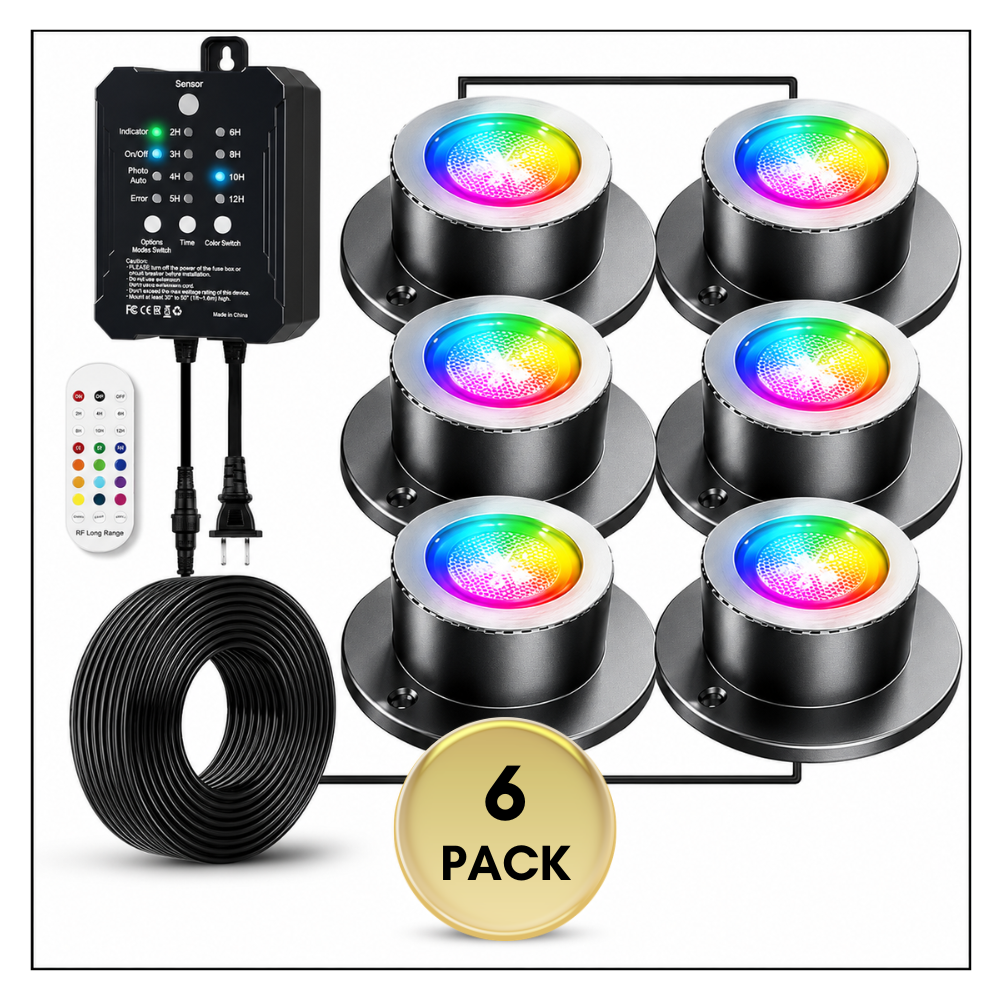 Outdoor Landscape Lighting LED 12V Low Voltage ULBA05 ABS Underwater Landscape 12-24V AC/DC 3W RGB+Warm White Integrated Color-changing Fountain Light Pond Lighting IP68 with Remote Control and Transformer Included