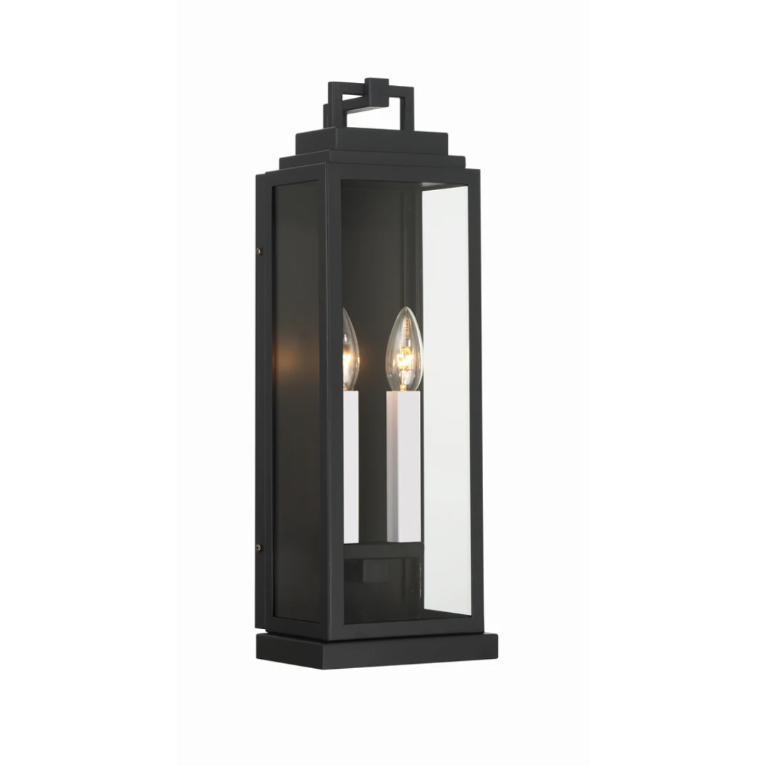 Outdoor Landscape Lighting LED 12V Low Voltage Aspen 2 Light Outdoor Sconce 6.5"x19" Stainless Steel and Clear Glass Matte Black Finish 120V 2 E12 Candelabra Base LED Bulb Sockets for Patio, Garden, Exterior Walls