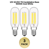 Outdoor Landscape Lighting LED 12V Low Voltage E12 4W Filament 12V AC/DC Candelabra and Small Base Package Low Voltage LED Light Bulbs Dimmable Energy Saving Light Bulb 3-Pack T6 Candelabra Base 5000K Cool White