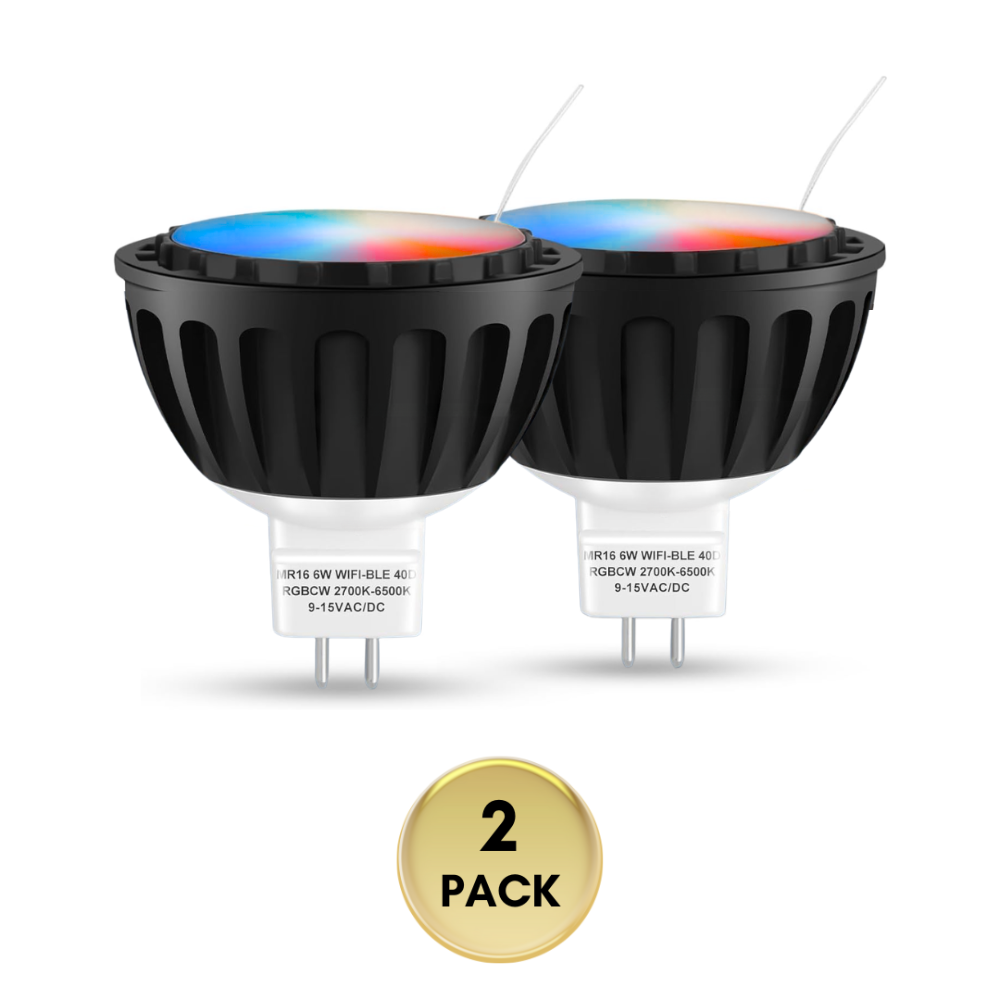 Outdoor Landscape Lighting LED 12V Low Voltage RGBCW MR16 6W Smart WIFI Bluetooth Control LED Light Bulb 2 and 6 Pack, Energy Saving RGBCW Color Changing 2700K-6500K 12V Outdoor LED Bulb Compatible with Alexa and Google Assistant 2 Pack