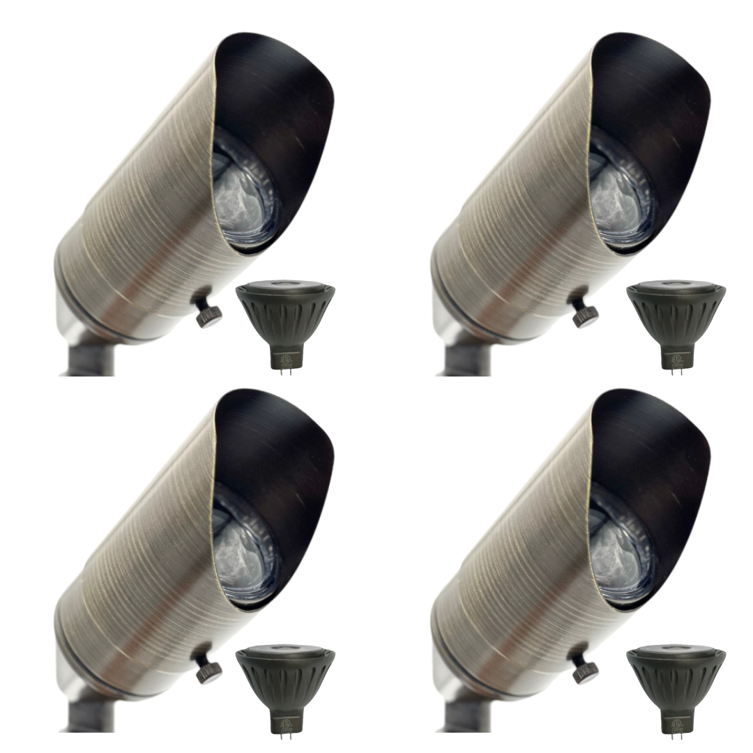 Outdoor Landscape Lighting LED 12V Low Voltage SPBP02 Rein Adjustable Brown Brass Spotlight 4x/8x/12x 12V MR16 4W 2700K Dimmable Package Low Voltage Landscape Lighting 4 Pack