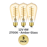 Outdoor Landscape Lighting LED 12V Low Voltage E26 4W 12V-36V 2700K AC/DC LED Spiral Filament Edison Bulbs Package Dimmable Energy Saving Low Voltage Light Bulb 3 Pack 4W Amber Glass 2700K