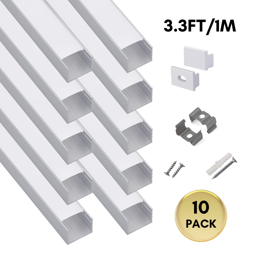 Outdoor Landscape Lighting LED 12V Low Voltage AC07 U-Shaped Square Aluminum Channel 3.3FT/1M and 6.6FT/2M For Max 16mm LED Strip Lights Pack of 10 and 20