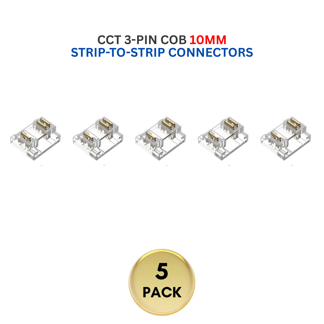 Outdoor Landscape Lighting LED 12V Low Voltage 5-Pack SLD 3-Pin Low-Voltage for CCT COB Dotless Strip Light Connectors 10mm and 12mm 10mm 3-Pin Strip-to-Strip