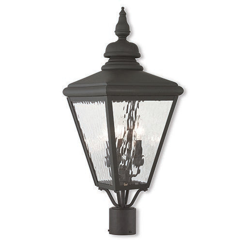 Outdoor Landscape Lighting LED 12V Low Voltage Cambridge Outdoor Classics 3 E12 Candelabra Base Light Bulb Socket Outdoor Post Top Lantern 26.75"x10.625"x10.625" Solid Brass Lantern and Clear Water Glass with Black Finish 120V for Garden, Exterior Posts - 20433-04