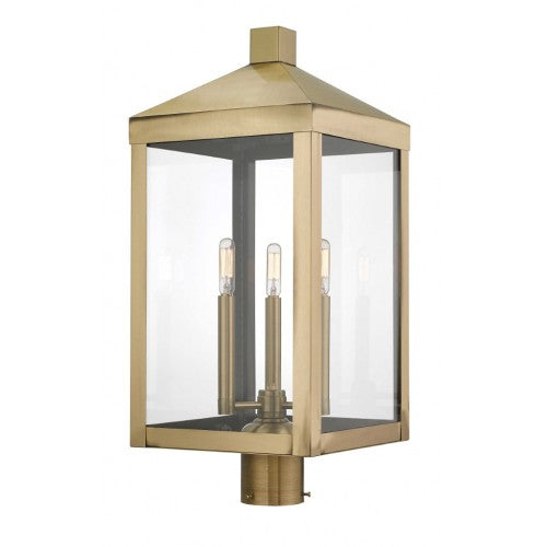 Outdoor Landscape Lighting LED 12V Low Voltage Nyack Outdoor Classics 1 E12 Candelabra Base Light Bulb Socket Outdoor Post Top Lantern 24"x10.5"x10.5" Solid Brass Lantern and Clear Glass with Antique Finish 120V for Garden, Exterior Post - 20586-01