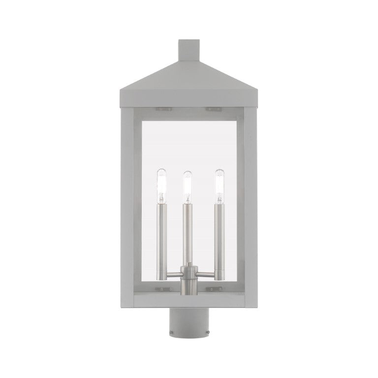 Outdoor Landscape Lighting LED 12V Low Voltage Nyack Outdoor Classics 3 E12 Candelabra Base Light Bulb Socket Large Outdoor Post Top Lantern 24"x10.5"x10.5" Solid Brass Lantern and Clear Glass with Nordic Gray Finish 120V for Garden, Exterior Post - 20586-80