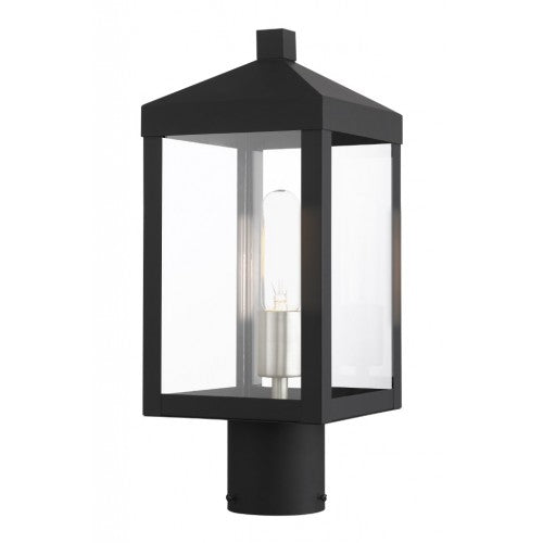 Outdoor Landscape Lighting LED 12V Low Voltage Nyack Outdoor Classics 1 E26 Medium Base Light Bulb Socket Small Outdoor Post Top Lantern 6.25" x 6.25" x 15.25" Stainless Steel and Clear Glass with Black with Brushed Nickel Cluster Finish 120V for Garden, Exterior Post - 20590-04