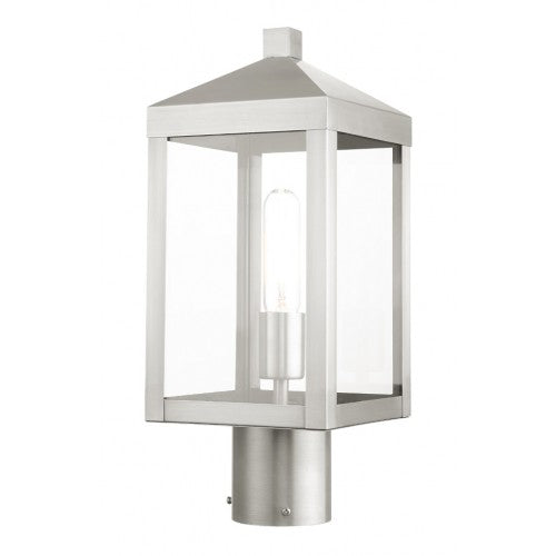Outdoor Landscape Lighting LED 12V Low Voltage Nyack Outdoor Classics 1 E26 Medium Base Light Bulb Socket Small Outdoor Post Top Lantern 6.25" x 6.25" x 15.25" Stainless Steel and Clear Glass with Brushed Nickel Finish 120V for Garden, Exterior Post - 20590-91