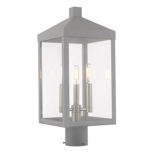 Outdoor Landscape Lighting LED 12V Low Voltage Nyack Outdoor Classics 1 E12 Candelabra Base Light Bulb Socket Medium Outdoor Post Top Lantern 8.25" x 8.25" x 19.5" Solid Brass and Clear Glass with Nordic Gray with Brushed Nickel Finish 120V for Garden, Exterior Post - 20592-80