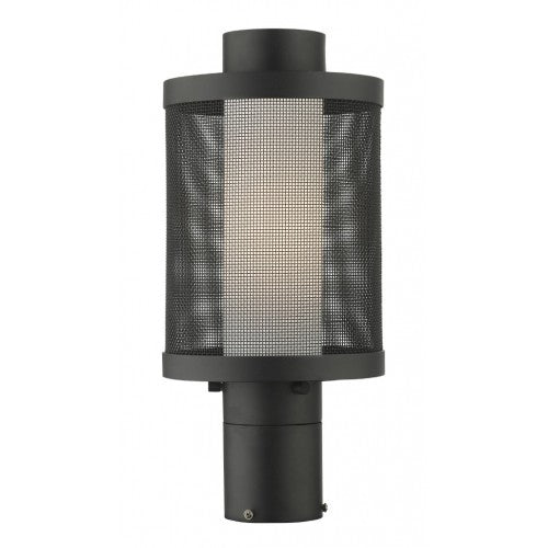 Outdoor Landscape Lighting LED 12V Low Voltage Nottingham Medium Base Light Bulb Socket Medium Outdoor Post Top Lantern Stainless Steel and Textured Black Stainless Steel Mesh with Satin Opal White Glass 120V for Garden, Exterior Post - 20684-14
