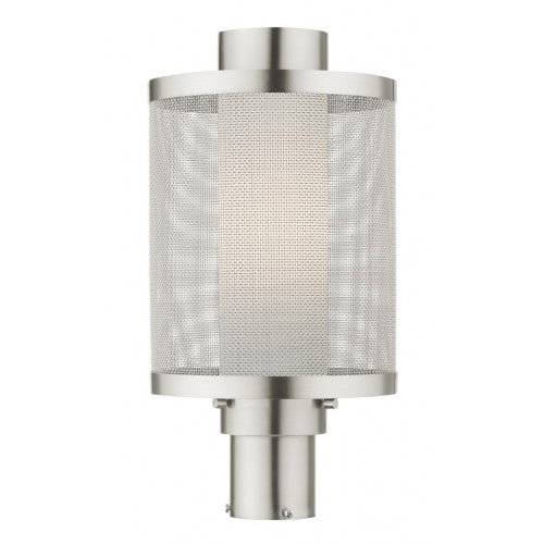 Outdoor Landscape Lighting LED 12V Low Voltage Nottingham Medium Base Light Bulb Socket Large Outdoor Post Top Lantern Stainless Steel and Brushed Nickel Stainless Steel Mesh with Satin Opal White Glass 120V for Garden, Exterior Post - 20686-91