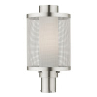 Outdoor Landscape Lighting LED 12V Low Voltage Nottingham Medium Base Light Bulb Socket Large Outdoor Post Top Lantern Stainless Steel and Brushed Nickel Stainless Steel Mesh with Satin Opal White Glass 120V for Garden, Exterior Post - 20686-91