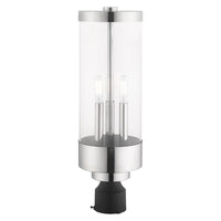 Outdoor Landscape Lighting LED 12V Low Voltage Hillcrest Candelabra Base Light Bulb Socket Large Outdoor Post Top Lantern Stainless Steel and Clear Glass and Polished Chrome Finish 120V for Garden, Exterior Post - 20728-05