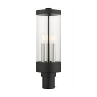Hillcrest Candelabra Base Light Bulb Socket Large Outdoor Post Top Lantern 6.5" x 20.25"Stainless Steel and Clear Glass and Textured Black Finish 120V for Garden, Exterior Post - 20728-14