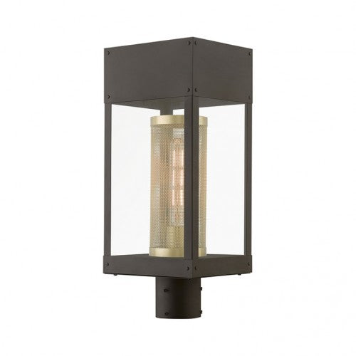 Outdoor Landscape Lighting LED 12V Low Voltage Franklin Medium Base Light Bulb Socket Outdoor Post Top Lantern 7" x 8" x 19" Stainless Steel and Soft Gold Mesh Cylinder and Clear Glass 120V for Garden, Exterior Post 20763-07