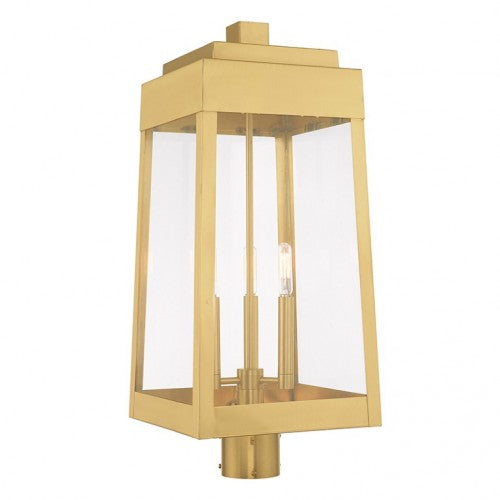 Outdoor Landscape Lighting LED 12V Low Voltage Oslo Candelabra Base Light Bulb Socket Large Outdoor Post Top Lantern 10.5" x 10.5" x 24.75" Solid Brass and Clear Glass, Satin Brass Finish 120V for Garden, Exterior Post - 20859-12