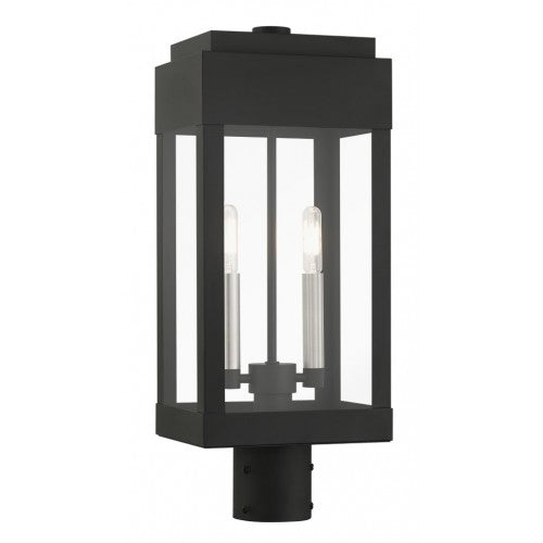Outdoor Landscape Lighting LED 12V Low Voltage York Candelabra Base Light Bulb Socket Medium Outdoor Post Top Lantern 8" x 6.125" x 19.75" Solid Brass and Clear Glass, Black Finish 120V for Garden, Exterior Post - 21236-04