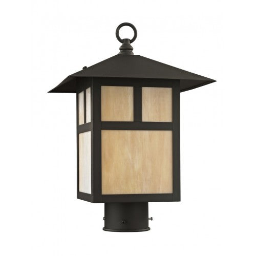 Outdoor Landscape Lighting LED 12V Low Voltage Montclair Mission Medium Base Light Bulb Socket Medium Outdoor Post Top Lantern 10" x 10" x 15" Hand Crafted Solid Brass and Iridescent Tiffany Glass, Bronze Finish 120V for Garden, Exterior Post - 2134-07