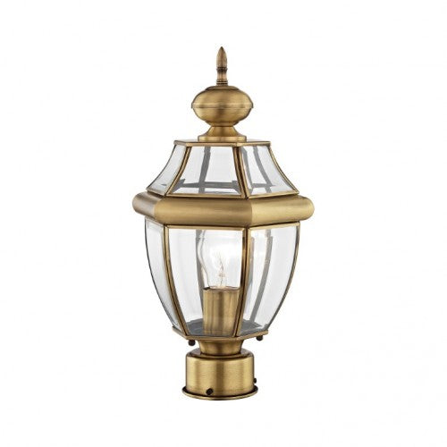 Outdoor Landscape Lighting LED 12V Low Voltage Monterey Medium Base Light Bulb Socket Small Outdoor Post Top Lantern 16.5" x 8.5" Hand Crafted Solid Brass and Clear Beveled Glass, Antique Brass Finish 120V for Garden, Exterior Post - 2153-01