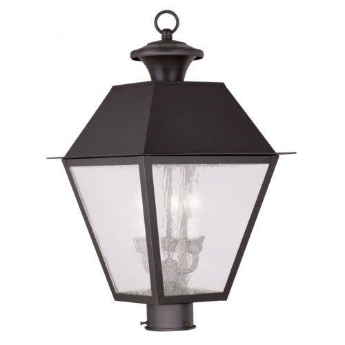 Outdoor Landscape Lighting LED 12V Low Voltage Mansfield Candelabra Base Light Bulb Socket Large Outdoor Post Top Lantern 12" x 12" x 20" Hand Crafted Solid Brass and Seeded Glass, Bronze Finish 120V for Garden, Exterior Post - 2169-07