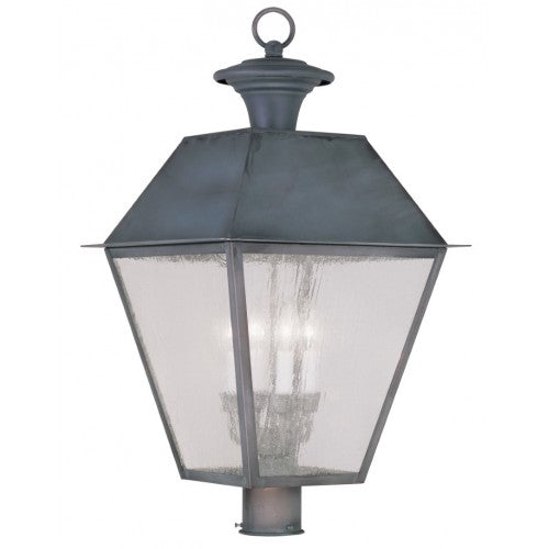 Outdoor Landscape Lighting LED 12V Low Voltage Mansfield Candelabra Base Light Bulb Socket Extra Large Outdoor Post Top Lantern 15" x 15" x 27.5" Hand Crafted Solid Brass and Seeded Glass, Charcoal Finish 120V for Garden, Exterior Post - 2173-61
