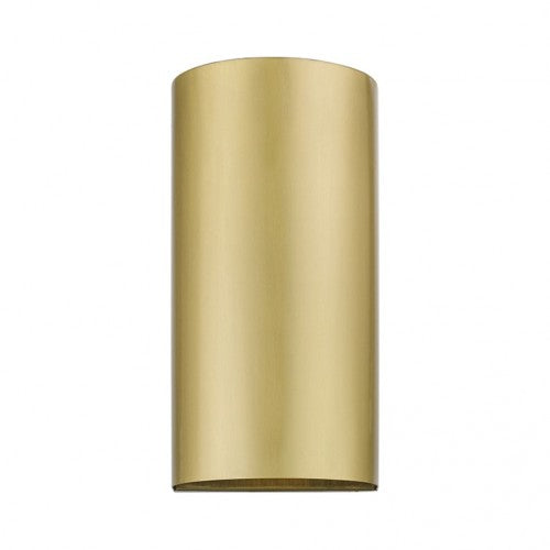 Outdoor Landscape Lighting LED 12V Low Voltage Bond Outdoor 1 E26 Medium Base Light Bulb Socket Outdoor ADA-Compliant Half Cylinder Wall Sconce 5"x10" Stainless Steel with Gold Satin Finish 120V for Garden, Interior, Exterior and Patio 22062-32