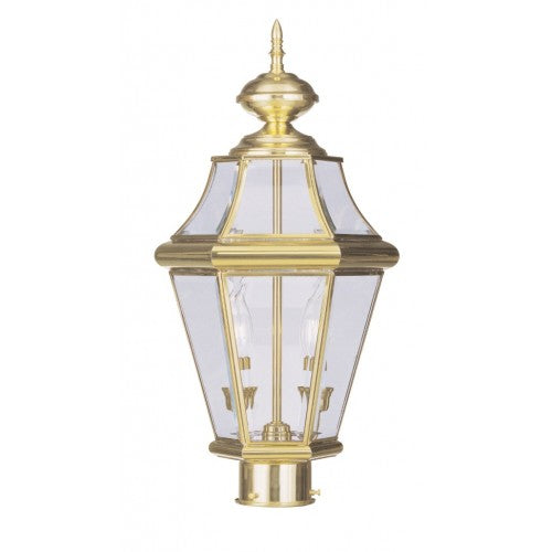 Outdoor Landscape Lighting LED 12V Low Voltage Georgetown Candelabra Base Light Bulb Socket Medium Outdoor Post Top Lantern 21" x 10.25" Hand Crafted Solid Brass and Clear Beveled Glass, Polished Brass Finish 120V for Garden, Exterior Post - 2264-02