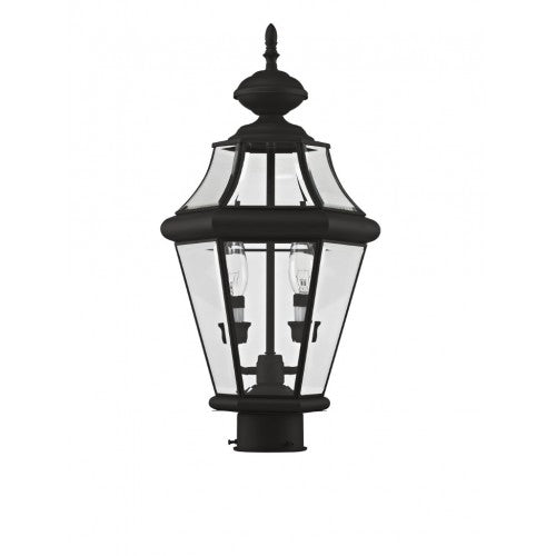 Outdoor Landscape Lighting LED 12V Low Voltage Georgetown Candelabra Base Light Bulb Socket Medium Outdoor Post Top Lantern 21" x 10.25" Hand Crafted Solid Brass and Clear Beveled Glass, Black Finish 120V for Garden, Exterior Post - 2264-04
