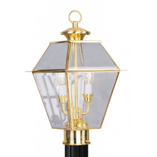 Outdoor Landscape Lighting LED 12V Low Voltage Westover Candelabra Base Light Bulb Socket Medium Outdoor Post Top Lantern 9" x 9" x 16.5" Hand Crafted Solid Brass and Clear Beveled Glass, Polished Brass Finish 120V for Garden, Exterior Post - 2284-02