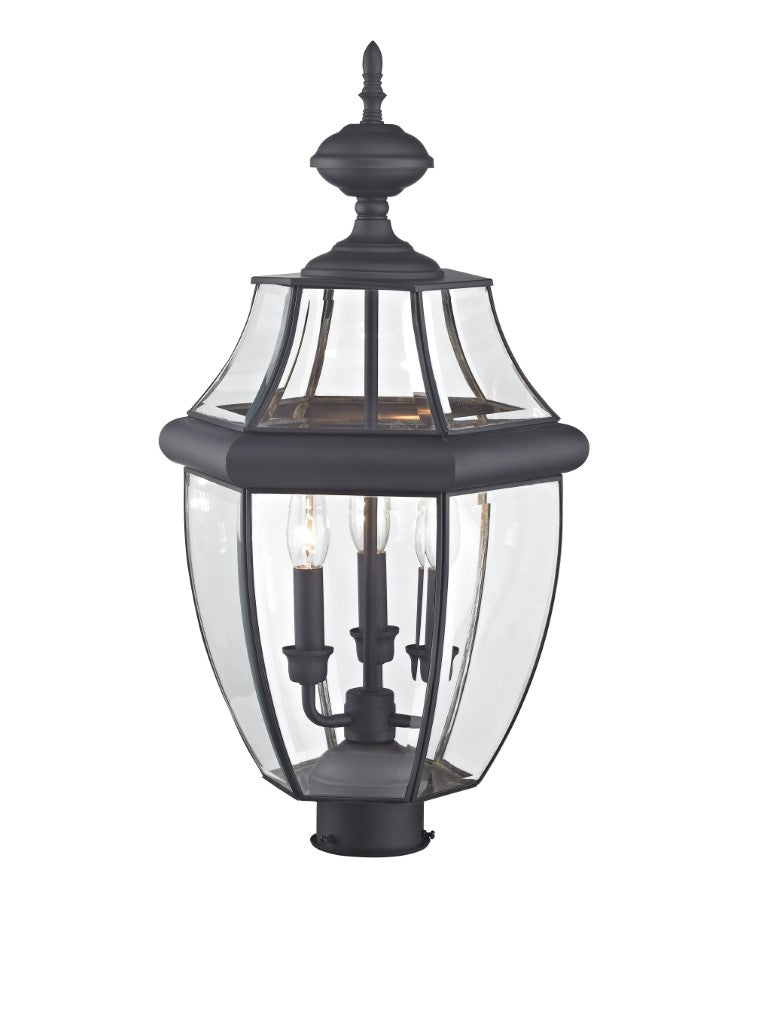 Outdoor Landscape Lighting LED 12V Low Voltage Monterey Candelabra Base Light Bulb Socket Large Outdoor Post Top Lantern 23.5" x 12.5" Hand Crafted Solid Brass and Clear Beveled Glass, Black Finish 120V for Garden, Exterior Post - 2354-04