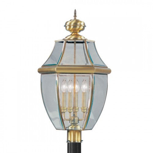 Outdoor Landscape Lighting LED 12V Low Voltage Monterey Candelabra Base Light Bulb Socket Extra Large Outdoor Post Top Lantern 29" x 16" Hand Crafted Solid Brass and Clear Beveled Glass, Antique Brass Finish 120V for Garden, Exterior Post - 2358-01
