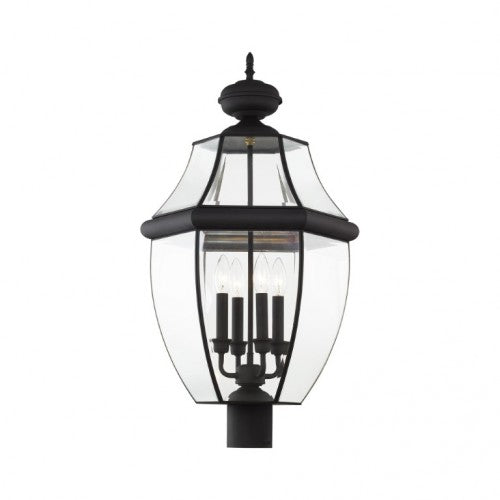 Outdoor Landscape Lighting LED 12V Low Voltage Monterey Candelabra Base Light Bulb Socket Extra Large Outdoor Post Top Lantern 29" x 16" Hand Crafted Solid Brass and Clear Beveled Glass, Black Finish 120V for Garden, Exterior Post - 2358-04