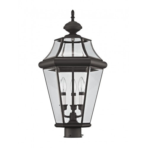 Outdoor Landscape Lighting LED 12V Low Voltage Georgetown Candelabra Base Light 3 Bulb Sockets Large Outdoor Post Top Lantern 23.25" x 13" Hand Crafted Solid Brass and Clear Beveled Glass, Bronze Finish 120V for Garden, Exterior Post - 2364-07