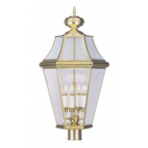 Outdoor Landscape Lighting LED 12V Low Voltage Georgetown Candelabra Base Light 4 Bulb Sockets Extra Large Outdoor Post Top Lantern 29" x 16" Hand Crafted Solid Brass and Clear Beveled Glass, Polished Brass Finish 120V for Garden, Exterior Post - 2368-02