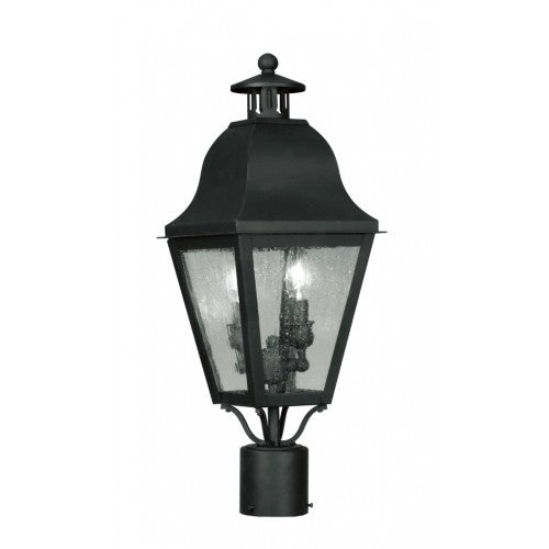 Outdoor Landscape Lighting LED 12V Low Voltage Amwell Candelabra Base 2 Light Bulb Sockets Medium Outdoor Post Top Lantern 8.5" x 8.5" x 21" Hand Crafted Solid Brass and Seeded Glass, Black Finish 120V for Garden, Exterior Post - 2552-04