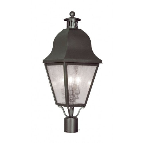 Outdoor Landscape Lighting LED 12V Low Voltage Amwell Candelabra Base 3 Light Bulb Sockets Large Outdoor Post Top Lantern 10.5" x 10.5" x 27.5" Hand Crafted Solid Brass and Seeded Glass, Bronze Finish 120V for Garden, Exterior Post - 2556-07