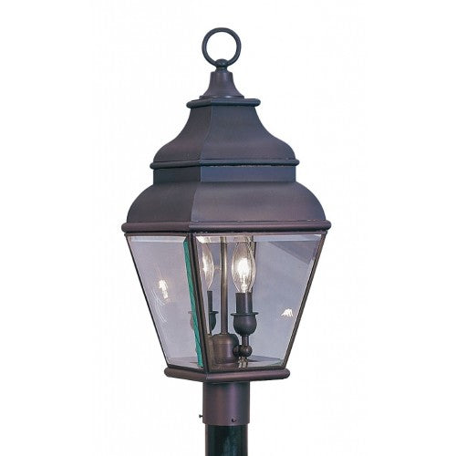 Outdoor Landscape Lighting LED 12V Low Voltage Exeter Candelabra Base 2 Light Bulb Sockets Medium Outdoor Post Top Lantern 8" x 8" x 20.5" Hand Crafted Solid Brass and Clear Beveled Glass, Bronze Finish 120V for Garden, Exterior Post - 2592-07