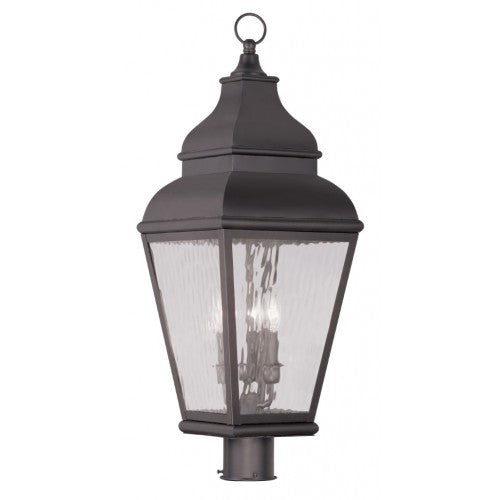 Outdoor Landscape Lighting LED 12V Low Voltage Exeter Candelabra Base 3 Light Bulb Sockets Large Outdoor Post Top Lantern 10" x 10" x 29.5" Hand Crafted Solid Brass and Clear Water Glass, Bronze Finish 120V for Garden, Exterior Post - 2606-07