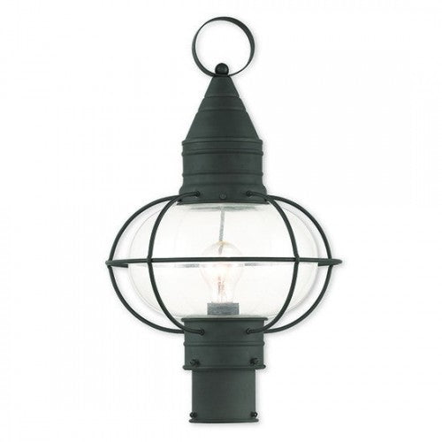 Outdoor Landscape Lighting LED 12V Low Voltage Newburyport Medium Base 1 Light Bulb Socket Large Outdoor Post Top Lantern 19.75" x 12" Hand Crafted Solid Brass and Hand Blown Clear Glass, Black Finish 120V for Garden, Exterior Post - 26905-04