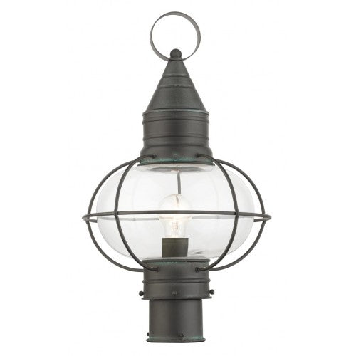 Outdoor Landscape Lighting LED 12V Low Voltage Newburyport Medium Base 1 Light Bulb Socket Large Outdoor Post Top Lantern 19.75" x 11" Solid Brass and Hand Blown Clear Glass, Charcoal Finish 120V for Garden, Exterior Post - 26905-61