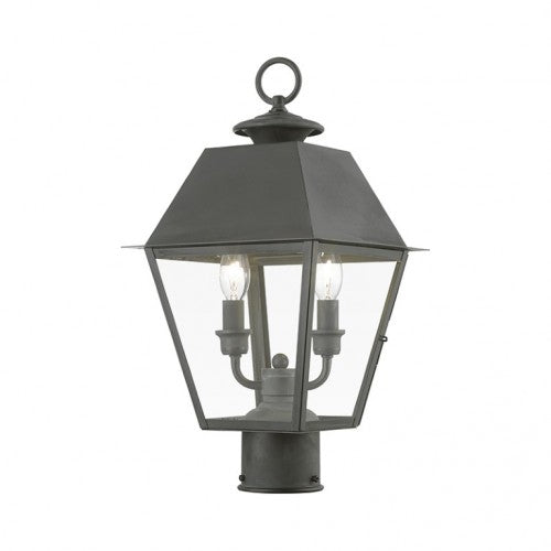 Outdoor Landscape Lighting LED 12V Low Voltage Wentworth Candelabra Base 2 Light Bulb Sockets Outdoor Medium Post Top Lantern 9" Sq x 17.5" H Solid Brass and Clear Glass, Charcoal Finish 120V for Garden, Exterior Post - 27216-61