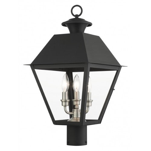 Outdoor Landscape Lighting LED 12V Low Voltage Mansfield Candelabra Base 3 Light Bulb Sockets Large Outdoor Post Top Lantern 12" x 12" x 22" Solid Brass and Clear Glass, Black Finish 120V for Garden, Exterior Post - 27219-04
