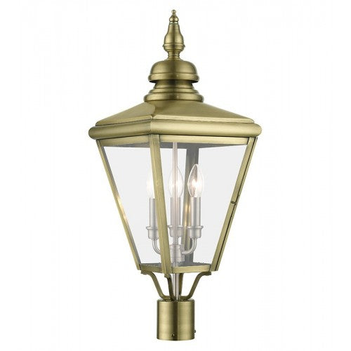 Outdoor Landscape Lighting LED 12V Low Voltage Adams Candelabra Base 3 Light Bulb Sockets Outdoor Large Post Top Lantern 10.625" Sq. x 26.75" Solid Brass and Clear Glass, Antique Brass with Brushed Nickel Finish Cluster 120V for Garden, Exterior Post - 27375-01